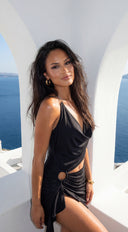 Kaivana Ring Detail Cutout Mini Dress in Black styled outfit flat lay