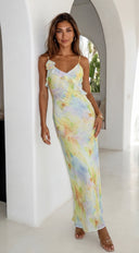 Floravie Watercolor Floral Maxi Dress - Green Multi