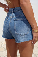 Leni Distressed Denim Shorts - Blue