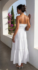 Sunbeam Tiered Lace Strapless Maxi Dress - White