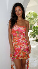 Vermellia Floral Ruffle Strapless Mini Dress - Pink