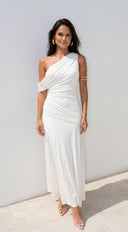 Athenya Draped One-Shoulder Maxi Dress - Cream White