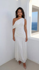 Athenya Draped One-Shoulder Maxi Dress - Cream White