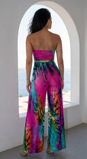 Sayla Multi Print Color Strapless Jumpsuit - Pink Multi