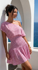 Posevia Ditsy Floral Off Shoulder Mini Dress - Pink