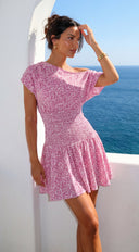 Posevia Ditsy Floral Off Shoulder Mini Dress - Pink