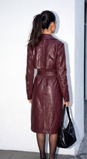 Varelle Faux Leather Belted Coat - Burgundy