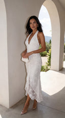 Amalfia Embroidered Halter Maxi Dress - White