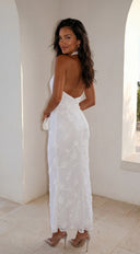 Amalfia Embroidered Halter Maxi Dress - White
