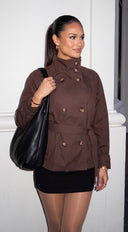 Vienna Cropped Trench Jacket - Brown