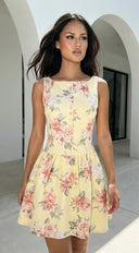 Positano Floral Print Mini Dress - Yellow