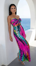 Sayla Multi Print Color Strapless Jumpsuit - Pink Multi
