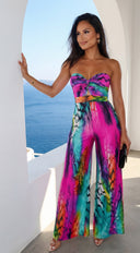 Sayla Multi Print Color Strapless Jumpsuit - Pink Multi