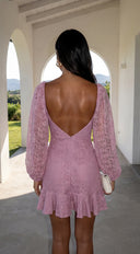 Nerano Lace Ruffle Asymmetric Mini Dress - Pink