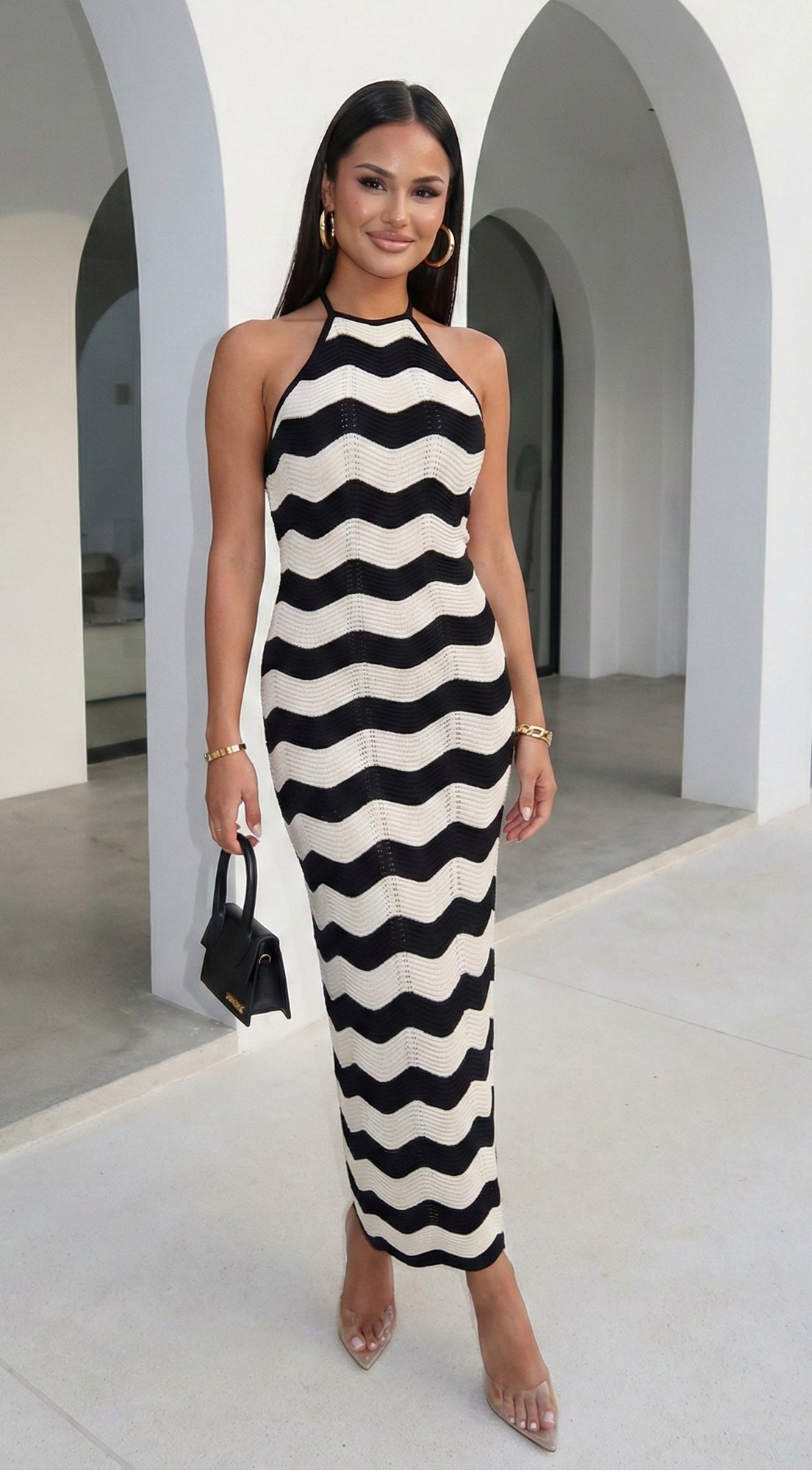 Solara Knit Halter Maxi Dress - Cream Beige