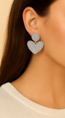 Lux Heart Rhinestone Earrings - Silver