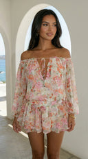 Cyrene Floral Off-Shoulder Mini Dress - Floral Pink