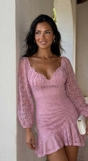 Nerano Lace Ruffle Asymmetric Mini Dress - Pink