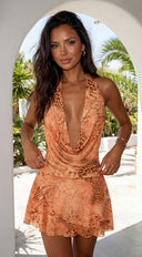 Savanya Animal Print Cowl Mini Dress - Orange