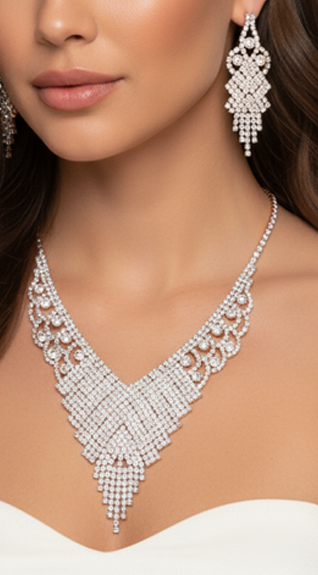 Rhinestone Rose Gold Pave Necklace & Earrings Set