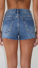 Leni Distressed Denim Shorts - Blue