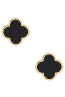 Gold Dipped Clover Stud Earrings - Black