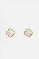 Gold Dipped Clover Stud Earrings in White styled on model