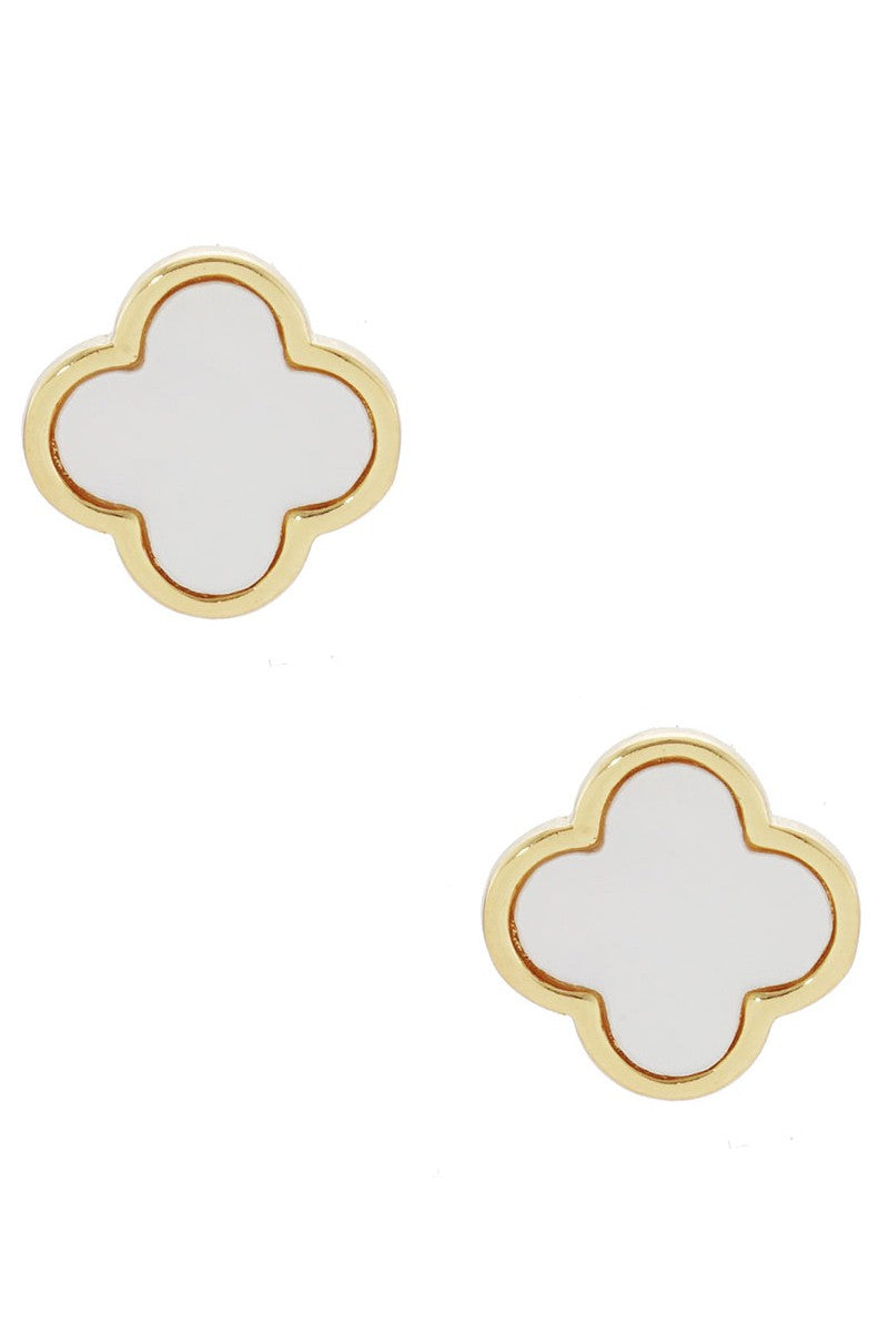 Gold Dipped Clover Stud Earrings - White