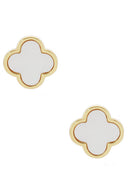 Gold Dipped Clover Stud Earrings in White close-up detail shot