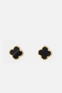 Gold Dipped Clover Stud Earrings - Black
