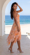 Esperalia Floral Halter Asymmetric Midi Dress - Orange Multi