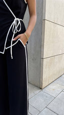 Veloria Contrast Textured Wrap Set - Black