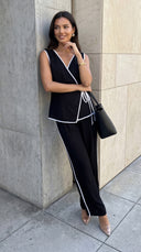 Veloria Contrast Textured Wrap Set - Black