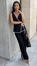 Veloria Contrast Textured Wrap Set - Black