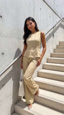 Avelora Pinstripe Tailored Set - Beige