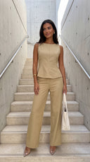 Avelora Pinstripe Tailored Set - Beige