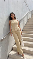 Avelora Pinstripe Tailored Set - Beige