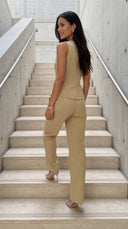 Avelora Pinstripe Tailored Set - Beige