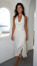 Aurevia Drape Seashell Slit Maxi Dress - Off White