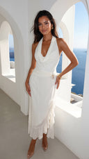 Aurevia Drape Seashell Slit Maxi Dress - Off White