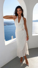 Aurevia Drape Seashell Slit Maxi Dress - Off White