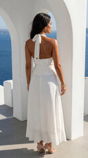 Aurevia Drape Seashell Slit Maxi Dress - Off White