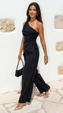 Caldera Linen One Shoulder Set - Black