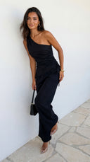 Caldera Linen One Shoulder Set - Black