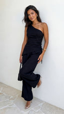 Caldera Linen One Shoulder Set - Black