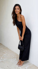 Caldera Linen One Shoulder Set - Black