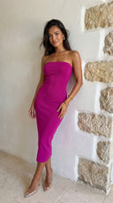 Avalon Ribbed Tube Midi Dress - Magenta Pink