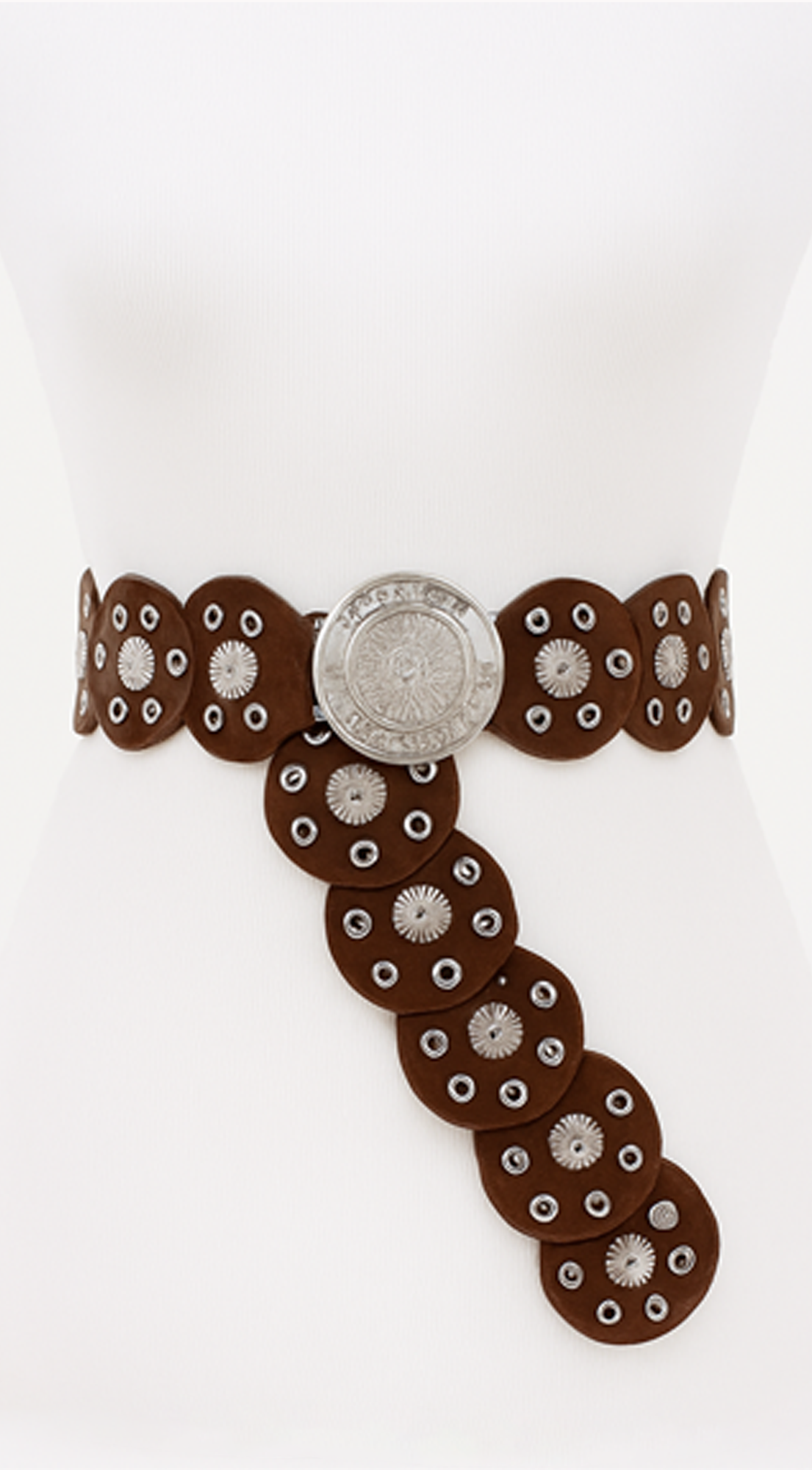 Tamara Silver Disc Faux Leather Boho Western Waist Belt - Brown
