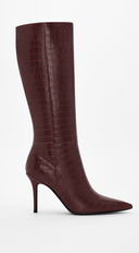 Isolde Croc-Embossed High Heel Boots - Burgundy