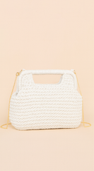Palmira Faux Straw Clutch - White